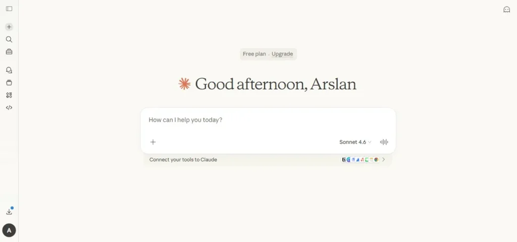 Claude AI assistant interface showing conversational AI workspace