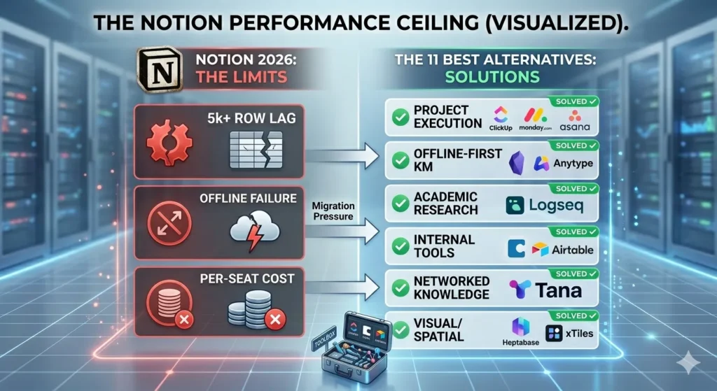 Notion limitations and alternative tools solving them.