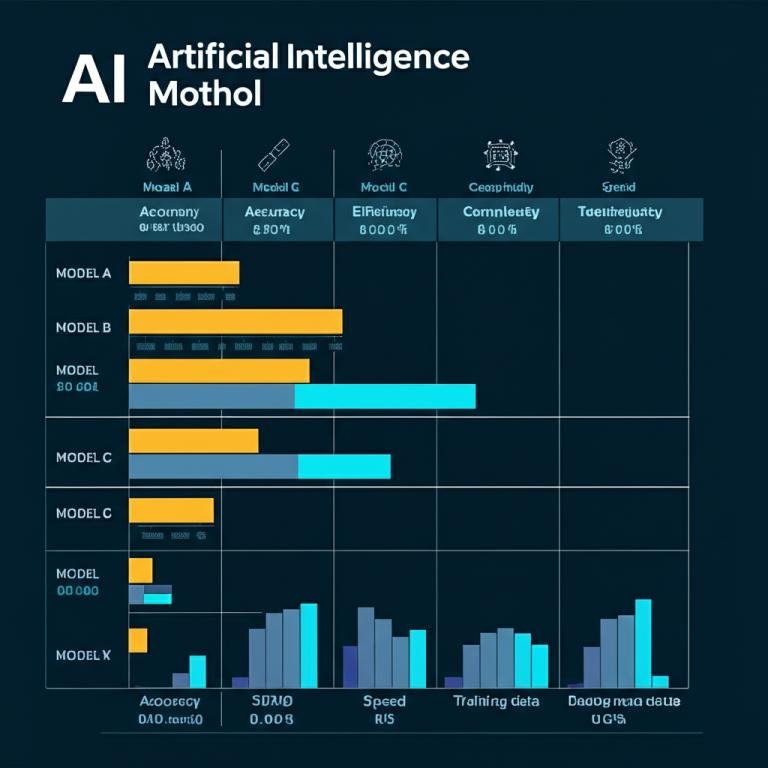 AI model benchmark comparison chart showing accuracy, speed, and training data metrics across multiple AI models