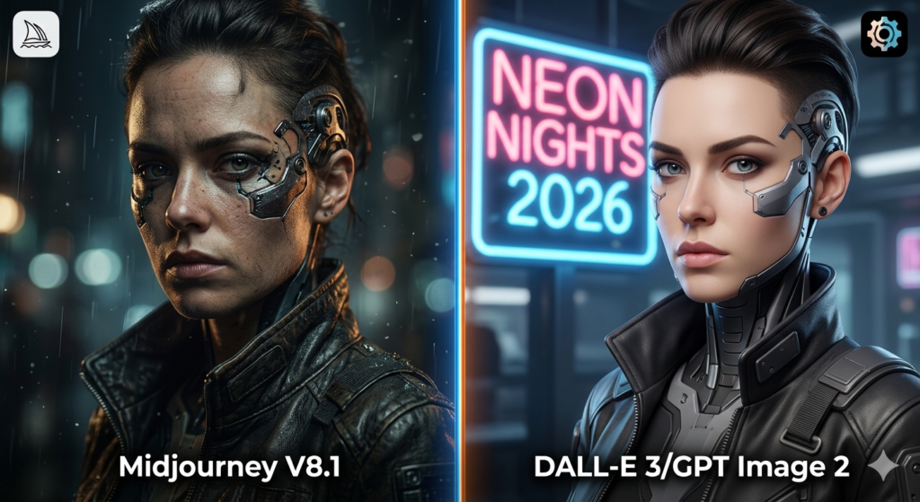 Midjourney V8.1 GPU-native diffusion process showing 4 steps: static noise, latent shapes, low-res detail, and 2K upscaled masterpiece output