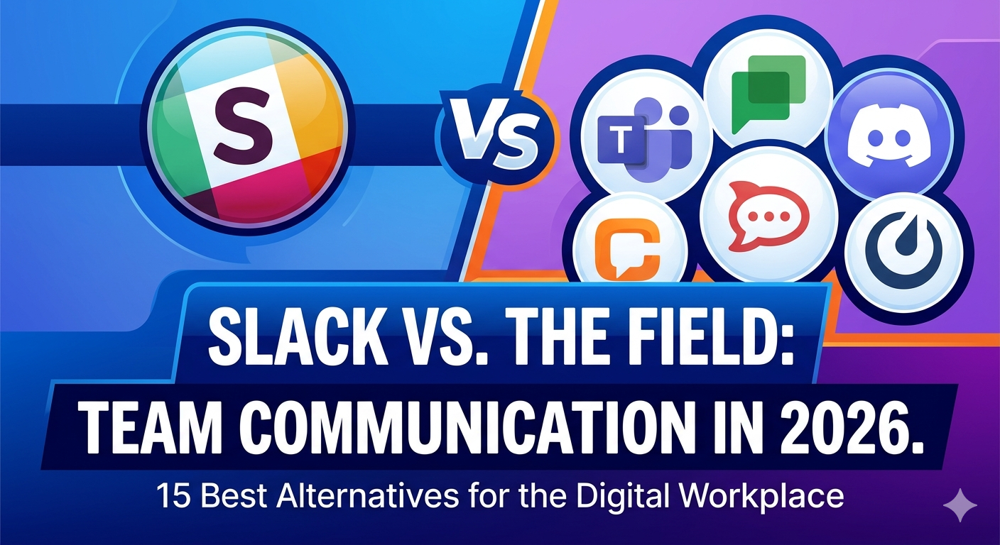 15 best Slack alternatives for team communication in 2026 showing Microsoft Teams, Google Chat, Discord, Chanty, and Rocket.Chat logos