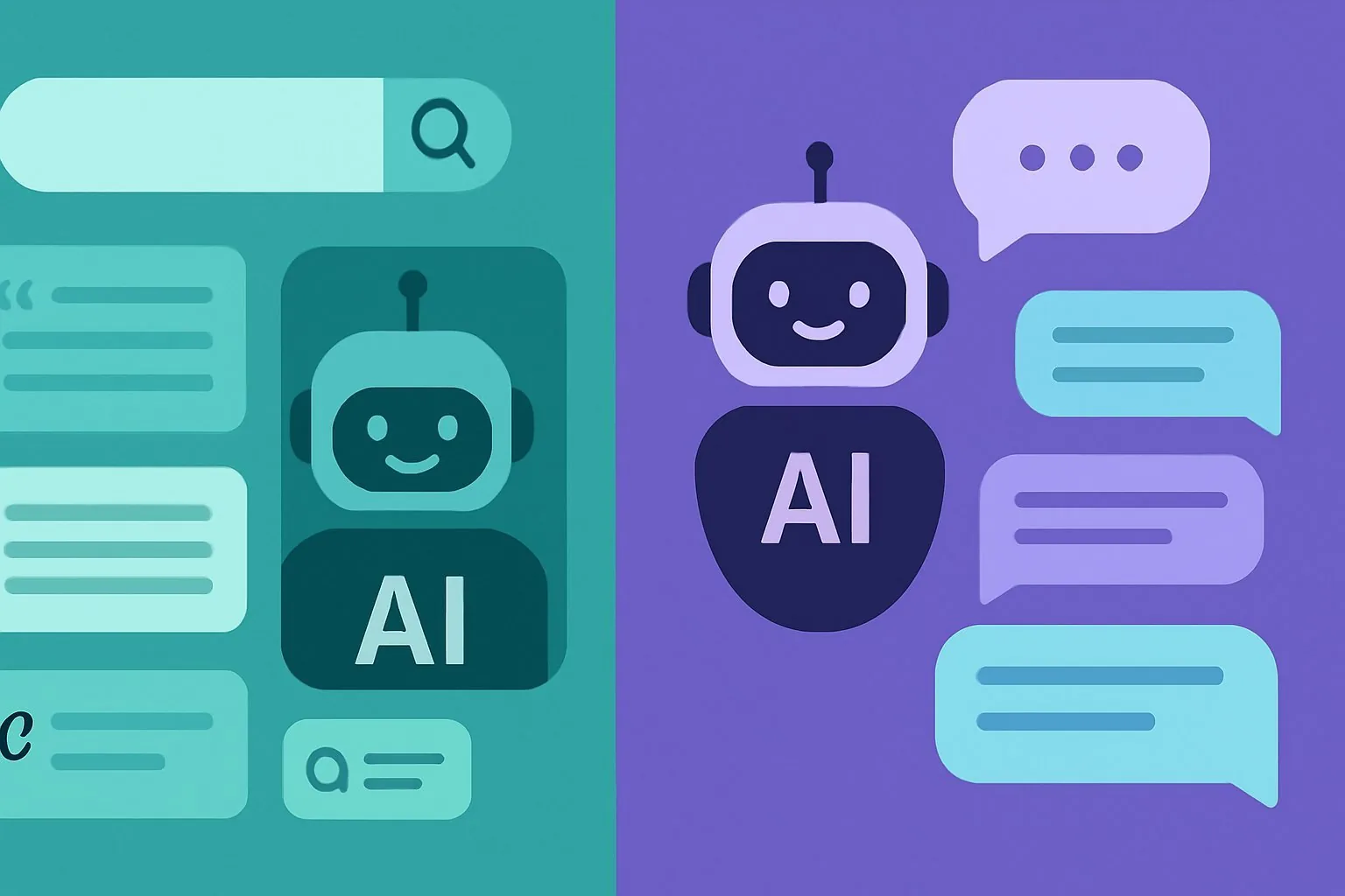 Perplexity vs ChatGPT AI assistant comparison illustration showing search citations versus conversational chat
