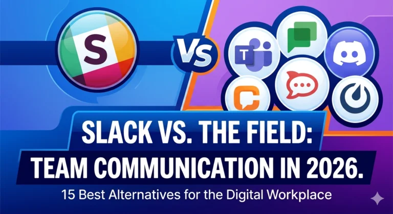 15 best Slack alternatives for team communication in 2026 showing Microsoft Teams, Google Chat, Discord, Chanty, and Rocket.Chat logos