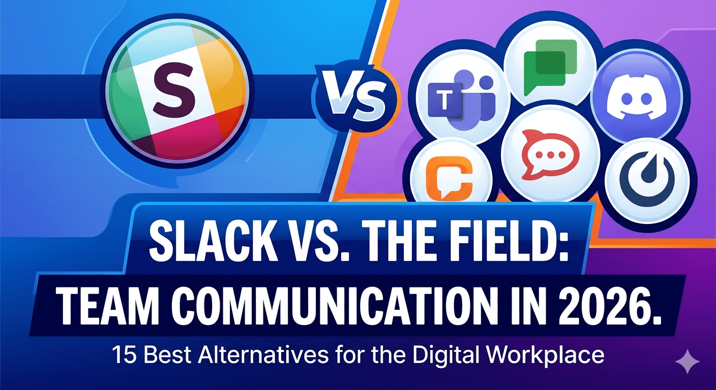 15 best Slack alternatives for team communication in 2026 showing Microsoft Teams, Google Chat, Discord, Chanty, and Rocket.Chat logos