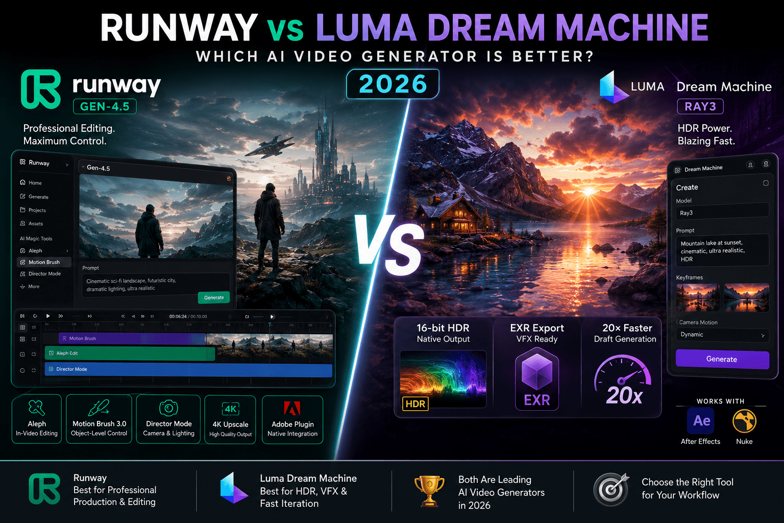 Runway Gen-4.5 vs Luma Dream Machine Ray3 AI video generator comparison in 2026